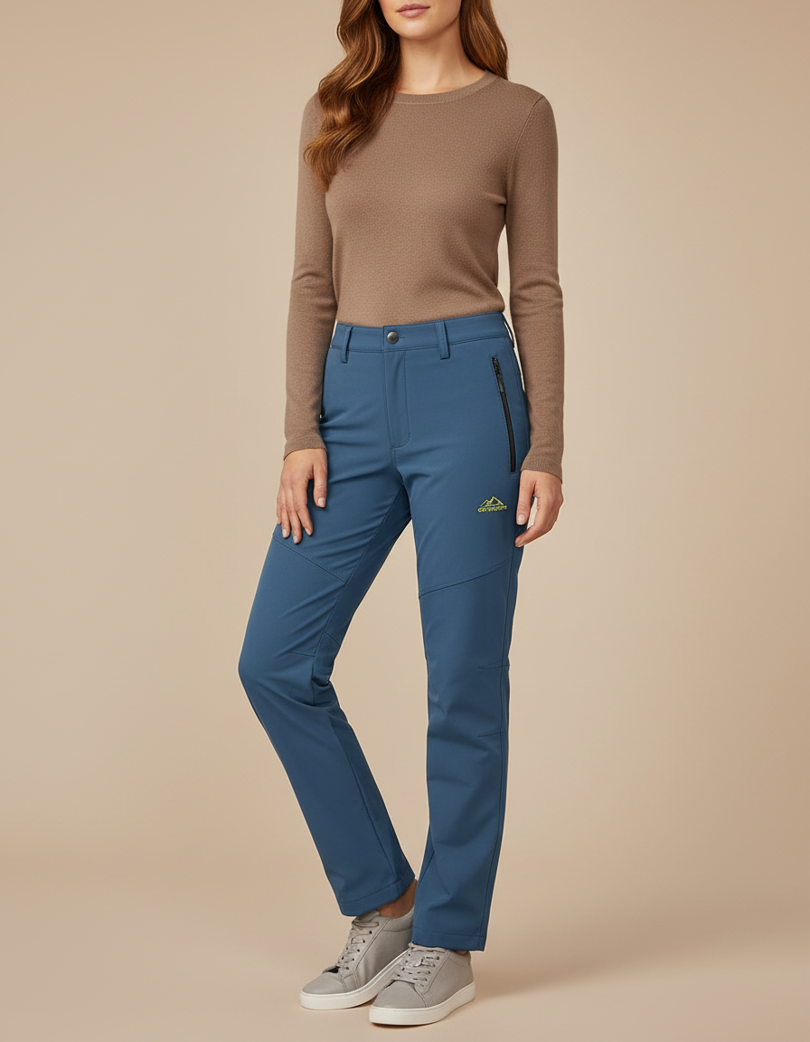 Pantalon Cargo Bleu Coupe Droite Imperméable Randonnée Femme - Polyester