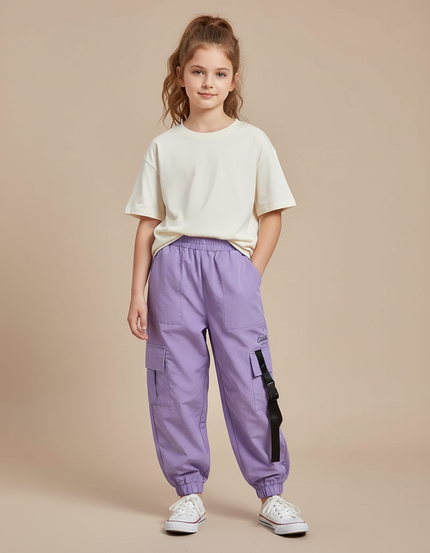 Pantalon Cargo Violet Ample Fille Streetwear - Polyester