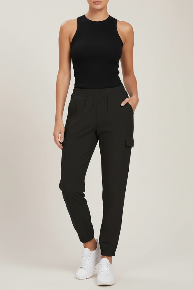 Pantalon Cargo Noir Ample Fluide Léger Femme - Kaki Polyester