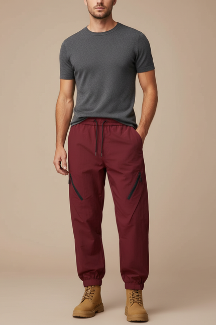Pantalon Cargo Bordeau Homme Sportif Multi-Poches - Bordeaux Polyester