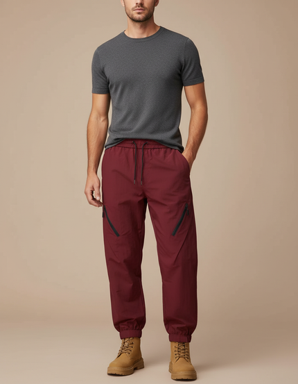 Pantalon Cargo Bordeau Homme Sportif Multi-Poches - Bordeaux Polyester