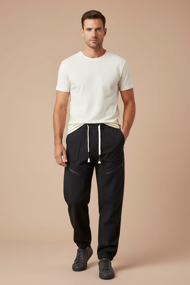 Pantalon Cargo Noir Homme Décontracté Poches Zippées - Polyester