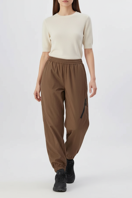 Pantalon Cargo Marron Ample Décontracté Jogger Femme - Polyester