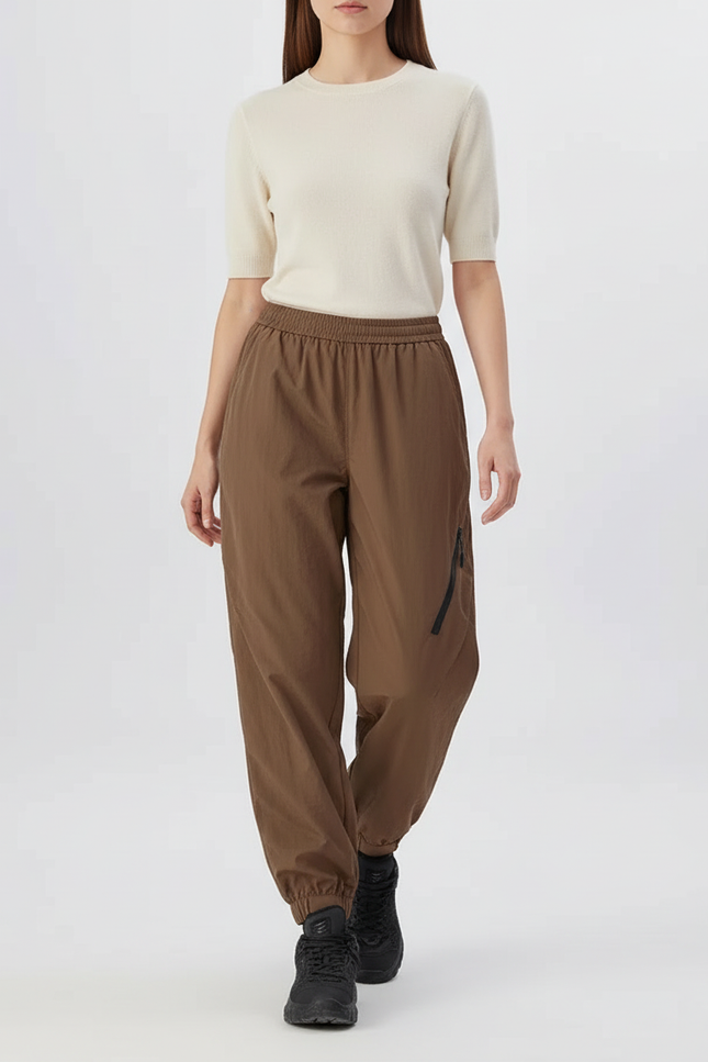Pantalon Cargo Marron Ample Décontracté Jogger Femme - Polyester