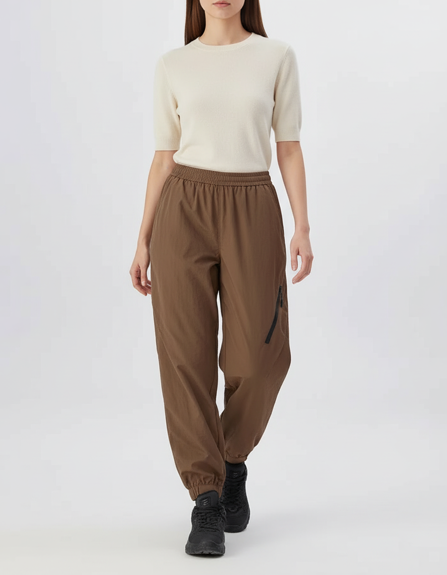 Pantalon Cargo Marron Ample Décontracté Jogger Femme - Polyester