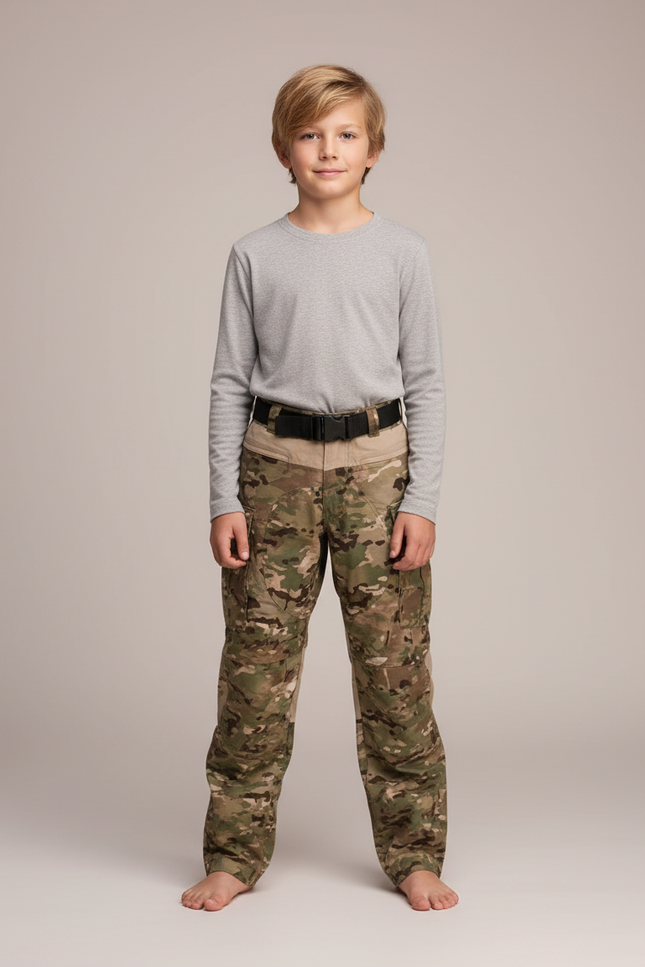Pantalon Cargo Camouflage Militaire Enfant Ceinturé Multipoches - Multicolore Toile