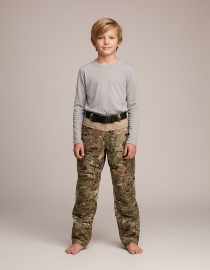 Pantalon Cargo Camouflage Militaire Enfant Ceinturé Multipoches - Multicolore Toile