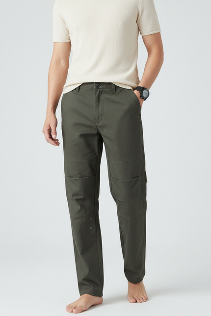Pantalon Cargo Vert Ample Coton Renforcé Homme - Kaki