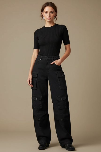 Pantalon Cargo Femme Noir Baggy - Jean