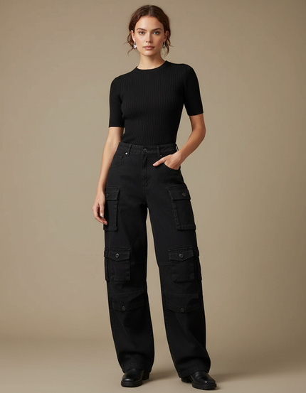 Pantalon Cargo Femme Noir Baggy - Jean