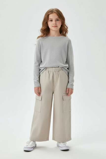 Pantalon Cargo Fille Beige Large - Toile