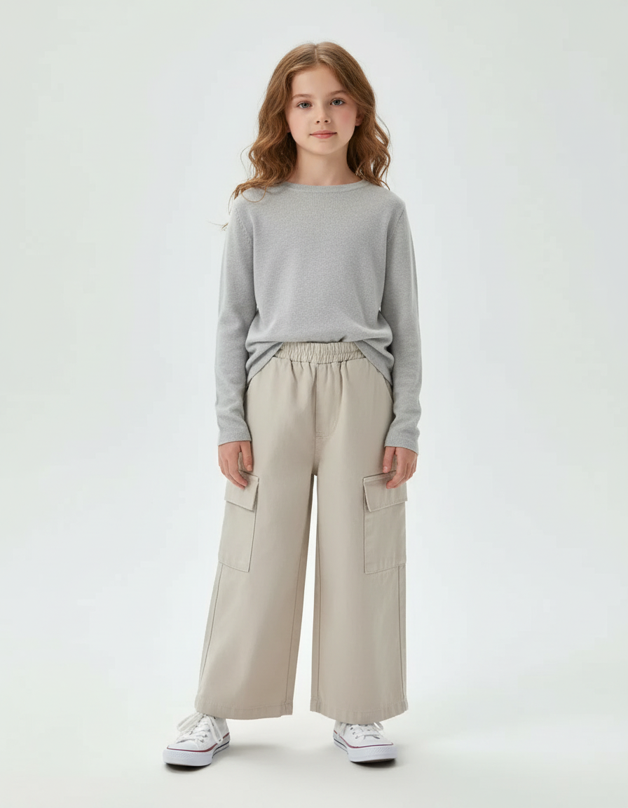 Pantalon Cargo Fille Beige Large - Toile