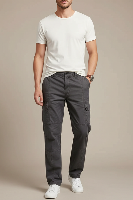 Pantalon Cargo Gris Foncé Coton Décontracté Multipoches