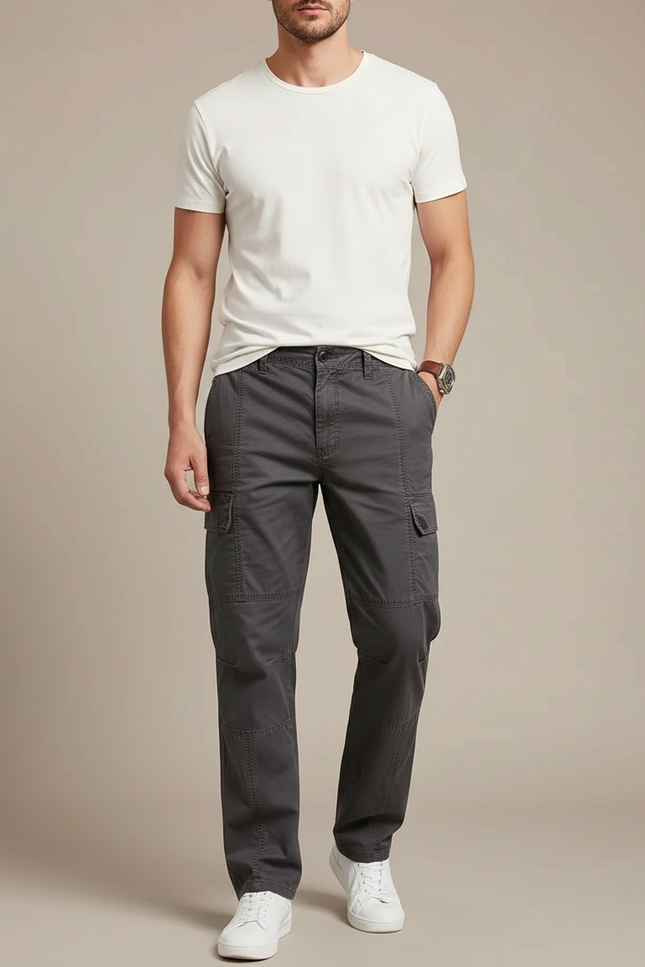 Pantalon Cargo Gris Foncé Coton Décontracté Multipoches