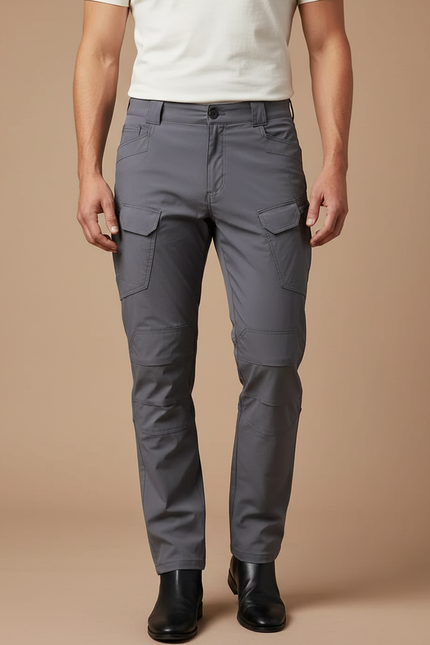 Pantalon Cargo Homme Gris Droit - Polyester
