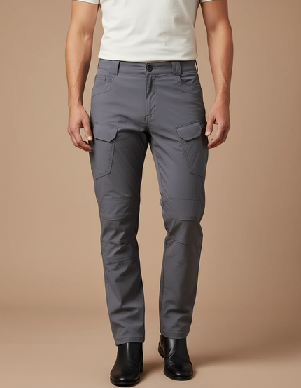 Pantalon Cargo Homme Gris Droit - Polyester