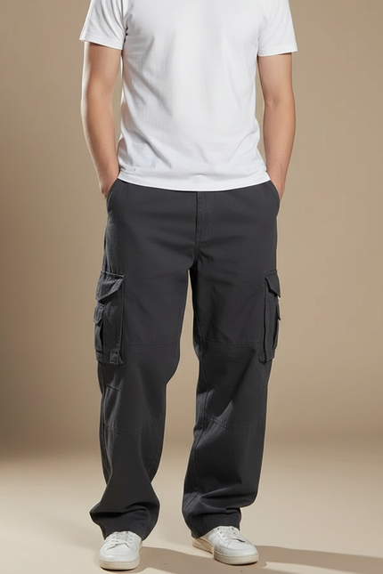 Pantalon Cargo Gris Ample Décontracté Homme Coton - Toile