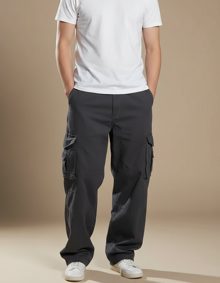 Pantalon Cargo Gris Ample Décontracté Homme Coton - Toile