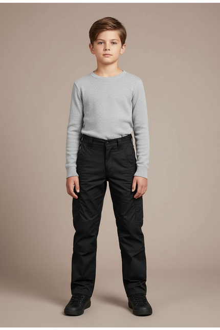 Pantalon Cargo Noir Enfant Multipoches Coton