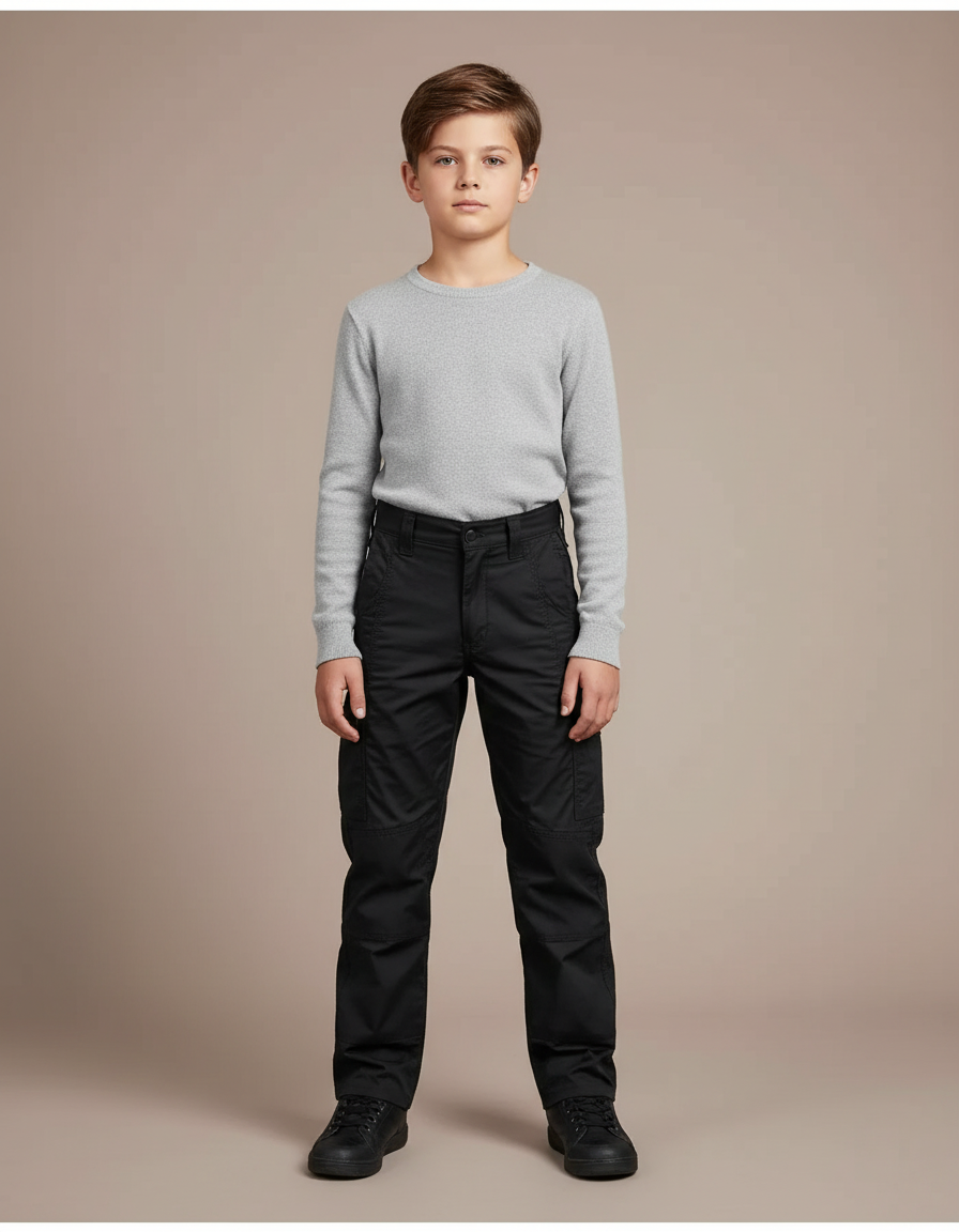 Pantalon Cargo Noir Enfant Multipoches Coton