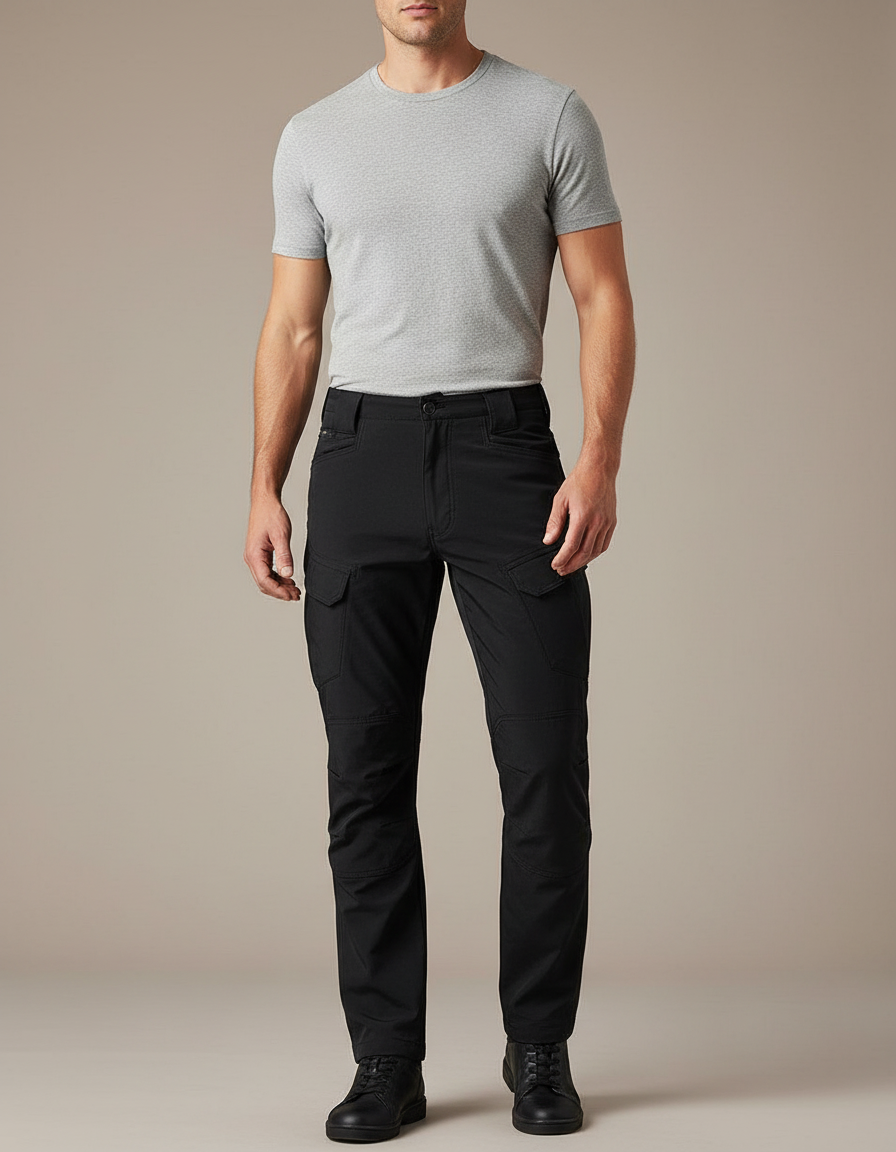 Pantalon Cargo Noir Tactique Ajusté Homme - Polyester
