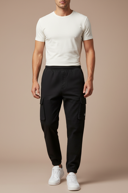 Pantalon Cargo Noir Décontracté Coton Homme Multipoches