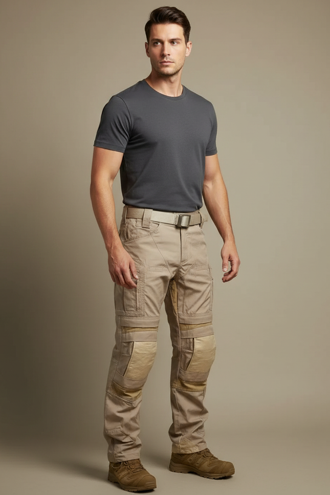 Pantalon Cargo Tactique Beige Résistant Multipoches Homme - Toile