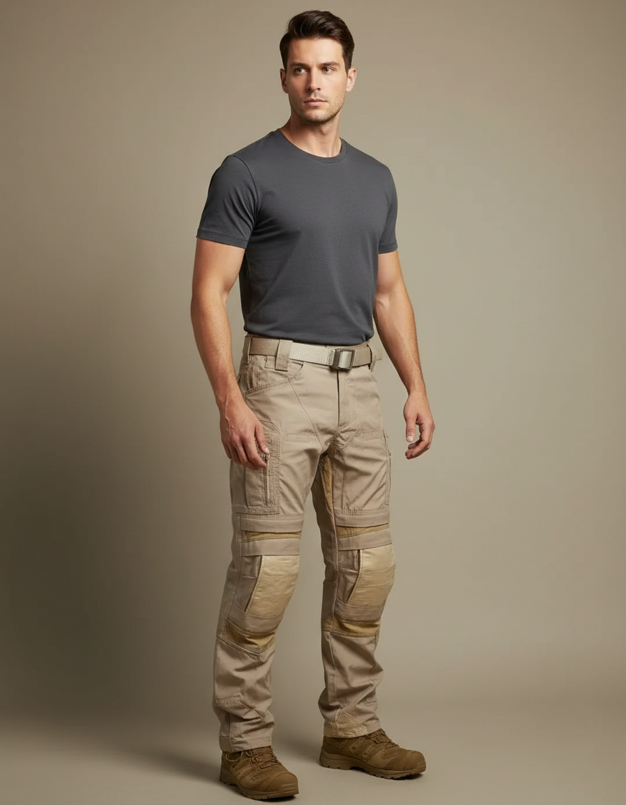 Pantalon Cargo Tactique Beige Résistant Multipoches Homme - Toile