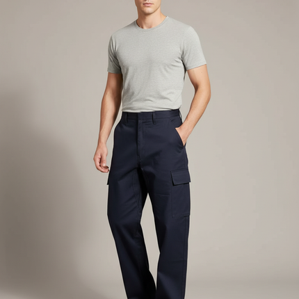 Pantalon Cargo Homme Bleu Marine Ample Coton - Toile