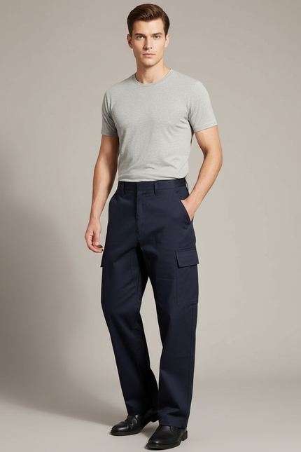 Pantalon Cargo Homme Bleu Marine Ample Coton - Toile