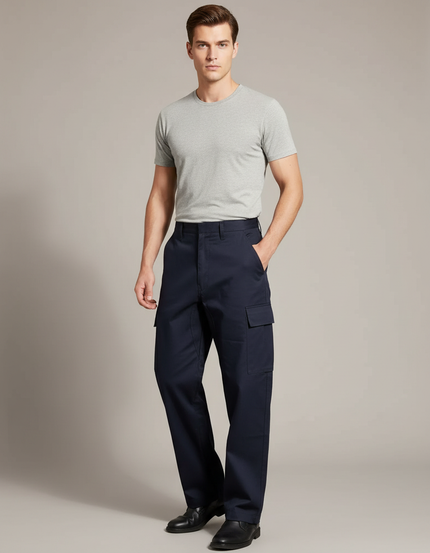 Pantalon Cargo Homme Bleu Marine Ample Coton - Toile