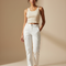 Pantalon Cargo Blanc Coupe Droite Décontracté Femme - Toile