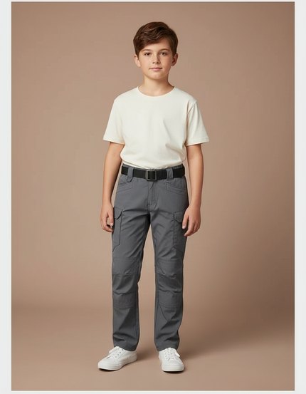 Pantalon Cargo Gris Tactique Multipoches Enfant Résistant - Polyester