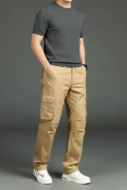 Pantalon Cargo Kaki Coton Ample Multipoches Confortable