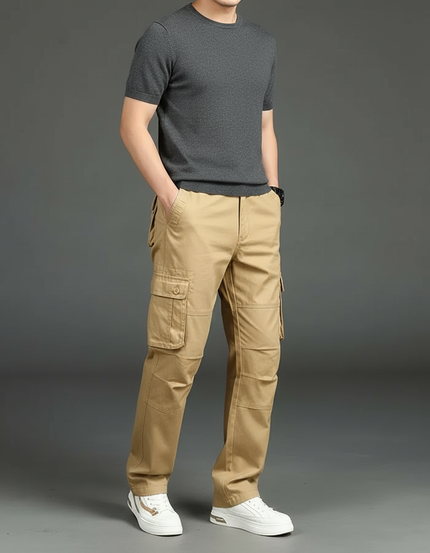 Pantalon Cargo Kaki Coton Ample Multipoches Confortable