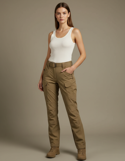 Pantalon Cargo Femme Kaki Multipoches Tactique Slim - Polyester