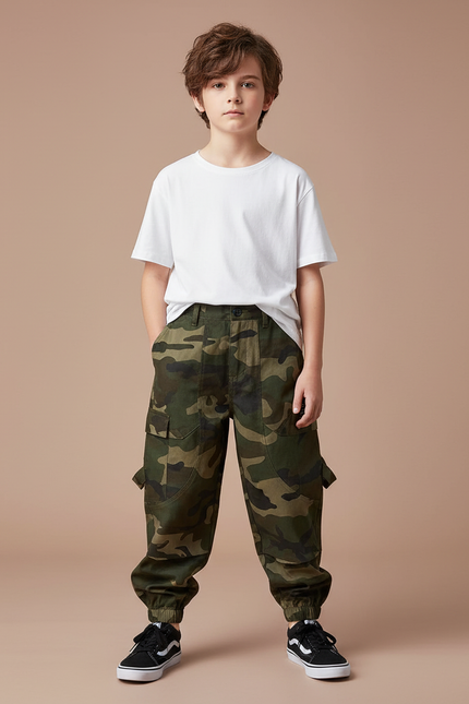 Pantalon Cargo Camouflage Coton Streetwear Garçon - Imprimé Toile