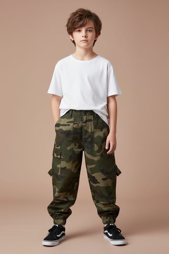 Pantalon Cargo Camouflage Coton Streetwear Garçon - Imprimé Toile