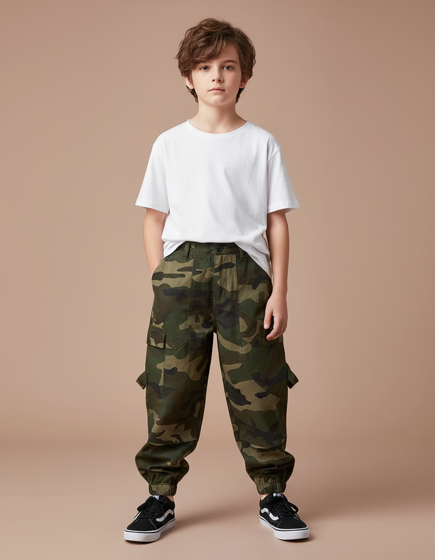Pantalon Cargo Camouflage Coton Streetwear Garçon - Imprimé Toile