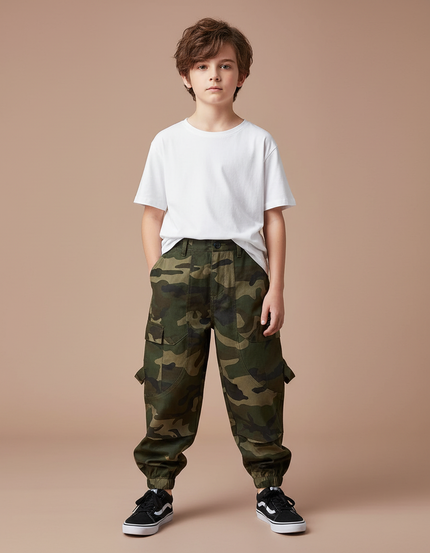 Pantalon Cargo Camouflage Coton Streetwear Garçon - Imprimé Toile