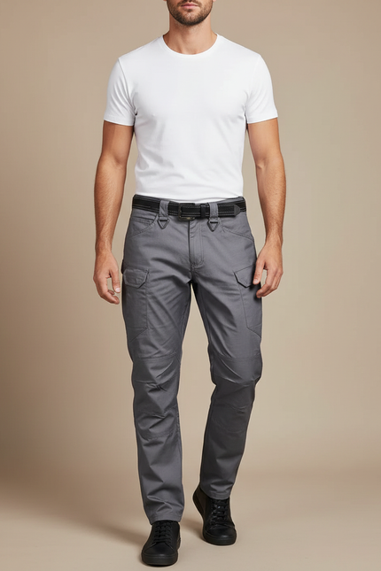 Pantalon Cargo Gris Multipoches Tactique Homme - Toile