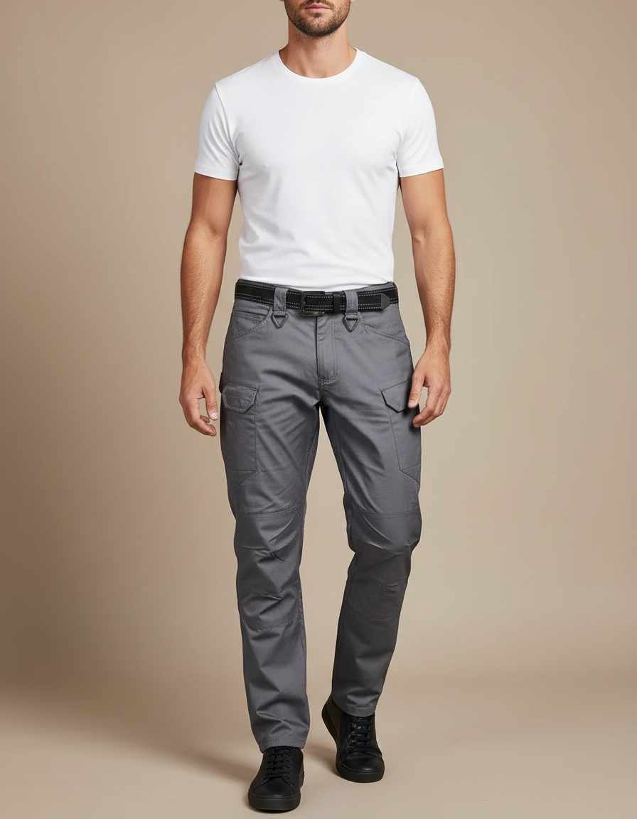 Pantalon Cargo Gris Multipoches Tactique Homme - Toile