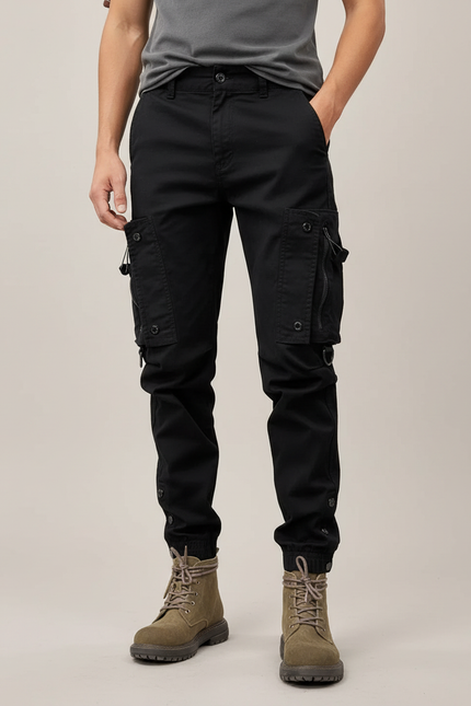 Pantalon Cargo Noir Homme Multipoches Coton Décontracté - Toile