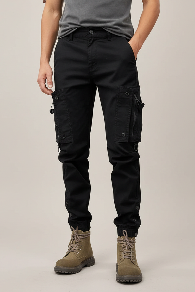Pantalon Cargo Noir Homme Multipoches Coton Décontracté - Toile