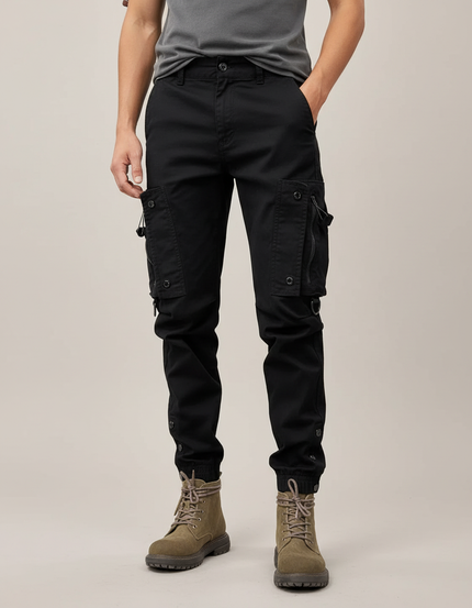 Pantalon Cargo Noir Homme Multipoches Coton Décontracté - Toile