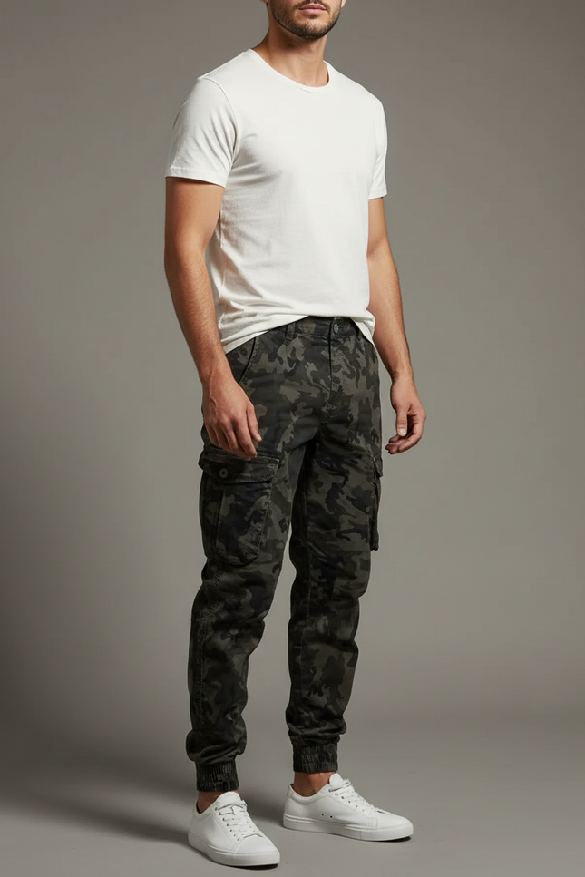 Pantalon Cargo Camouflage Militaire Jogger Multi-Poches - Imprimé Toile