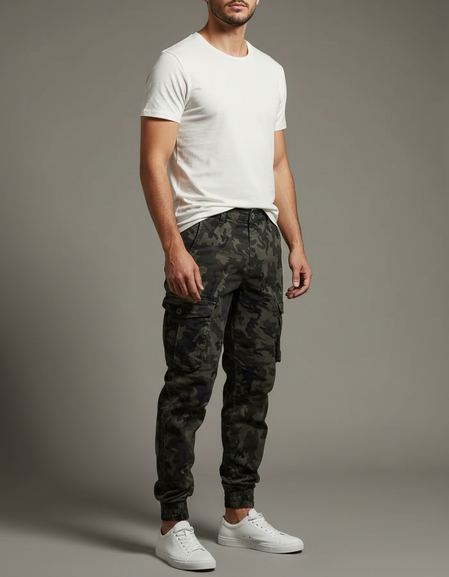Pantalon Cargo Camouflage Militaire Jogger Multi-Poches - Imprimé Toile