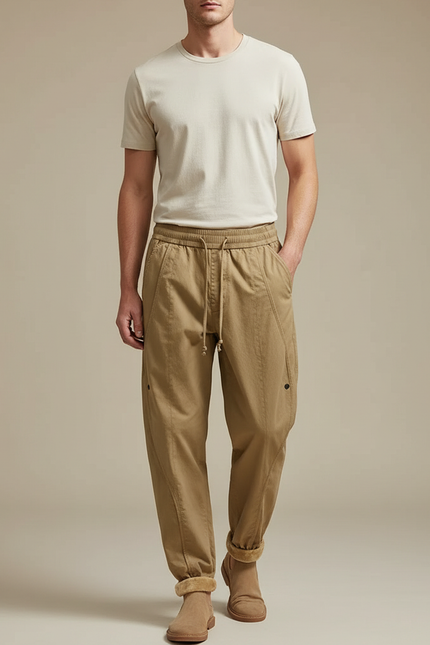Pantalon Cargo Homme Ample Coton Beige