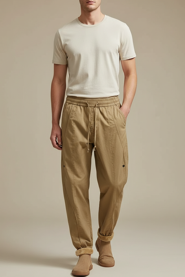Pantalon Cargo Homme Ample Coton Beige