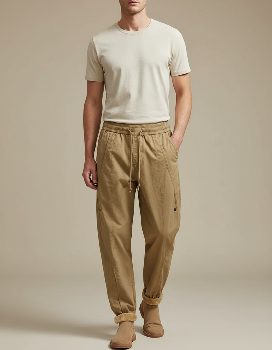 Pantalon Cargo Homme Ample Coton Beige